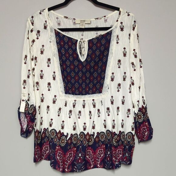 Vintage America Blues Cream Long Sleeve Blouse - Picture 1 of 7